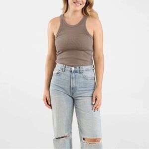Nuuds Essential Ribbed Tank In Mocha Size Medium